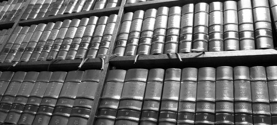 Legal Library in wooden bookcase - South African Law Reports - High Key BW